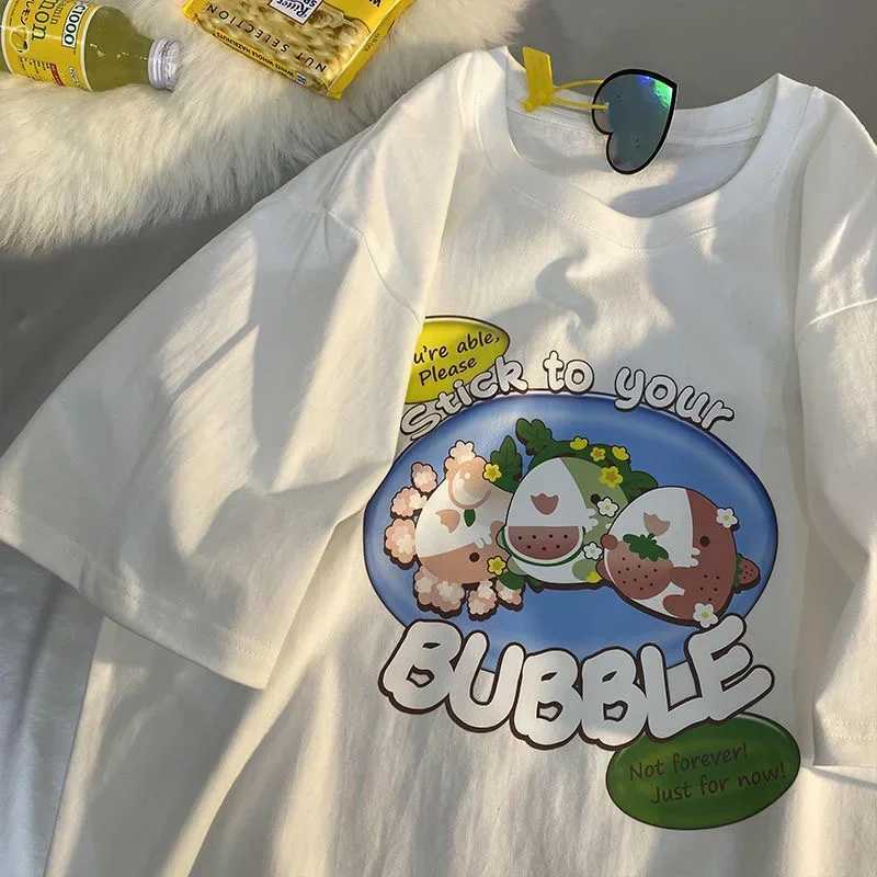 Women T Shirt Fruit Print Harajuku Tshirt Kawaii Loose Short Sleeve Cute Oversized Tee Clothes Y2k Top Anime Graphic T-shirtT250320