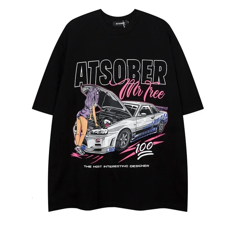 Men Gothic TShirt Short Sleeve Race Car Print Casual Round Neck 2024 Oversized T Shirt Clothing Graphic Shirts 250320