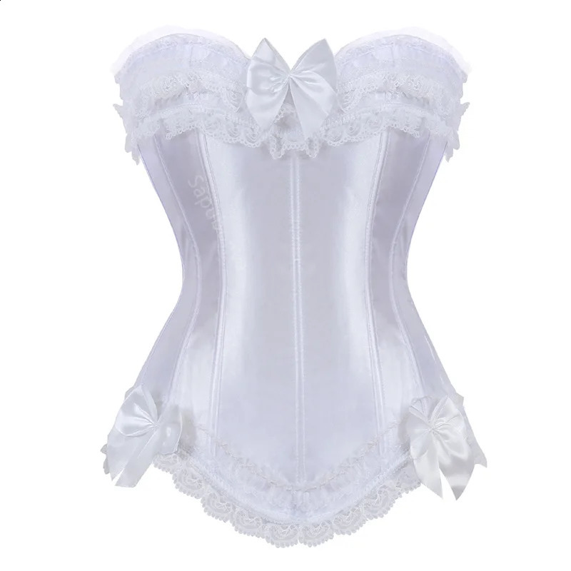 Sapubonva Corset Top Bustier Plus Size Overbust Zipper for Women Shaper Gothic Satin Lace up Red Bridal White 250319