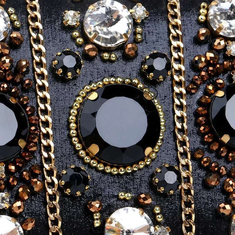 Women's Black Crystal Clutch Purse Formal Tail Party Evening Bag High Fashion Bead Dias Handbags Bolsa Feminina