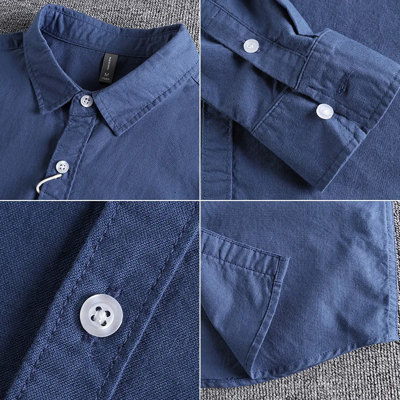 Washed Oxford Fabric Base Simple Pocket Long Sleeve Shirt Mens Casual Jacket 250317