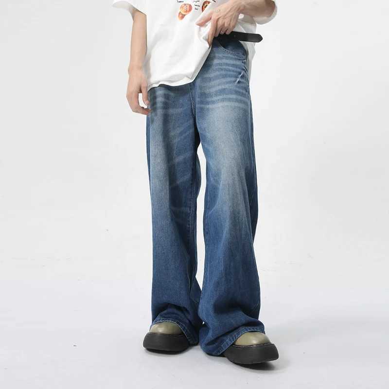 IEFB new mens jeans 2024 autumn American lightning pattern washed straight loose leg jeans 9C6172T250319