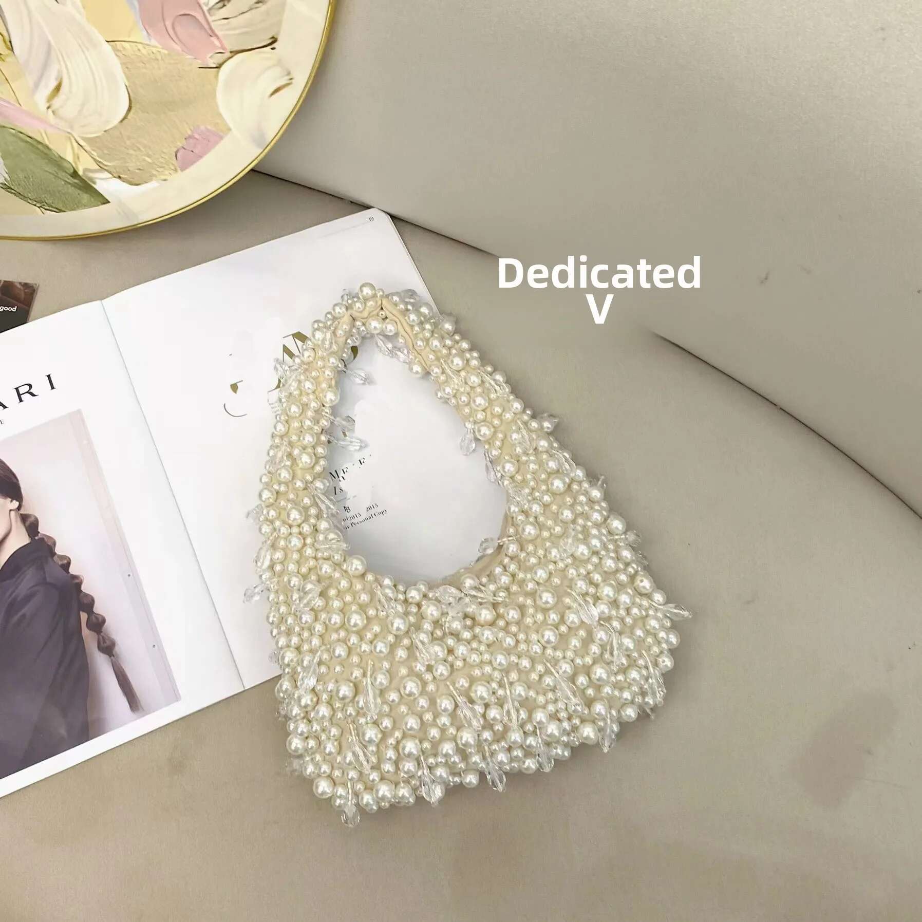 Sweet Fresh Cute Versatile Casual Pearl Crystal Beads Fashionable Niche Design Handbag Single Shoulder Underarm Bag