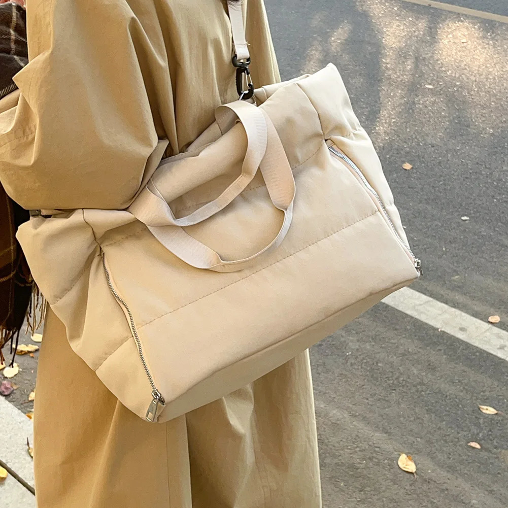 Women Quilted Shoulder Bag Large Capacity Casual Padded Bag Solid Color Puffy Shoulder Bag Female Travel Bag 250319
