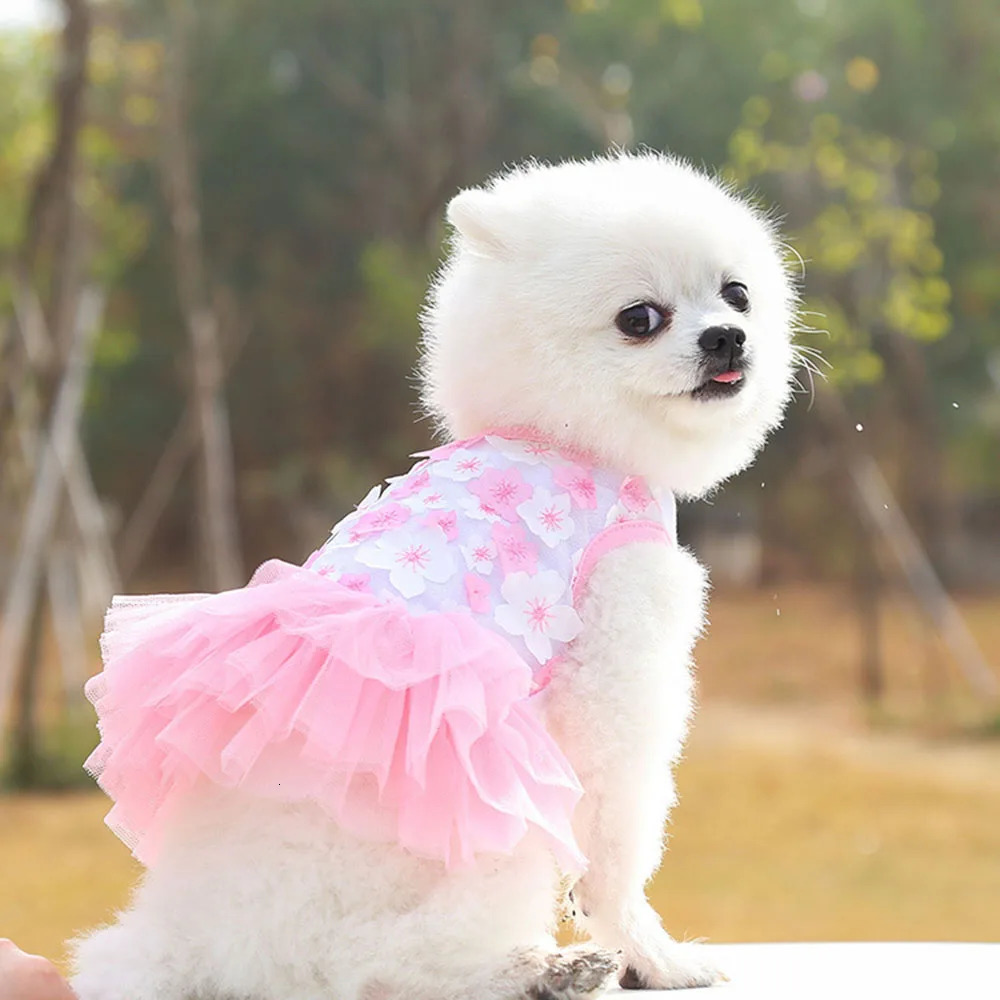 Flower Dog Dress Sweet Teddy Cat Skin Princess Valentines Day Pet Tutu SpringSummer Wedding Party 250318
