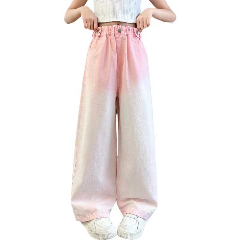 New Spring Childrens Girls Pink Gradient Pants Childrens Fashion Candy Colors Street Trouser Youth Straight Matching Cotton Sports PantsT250326