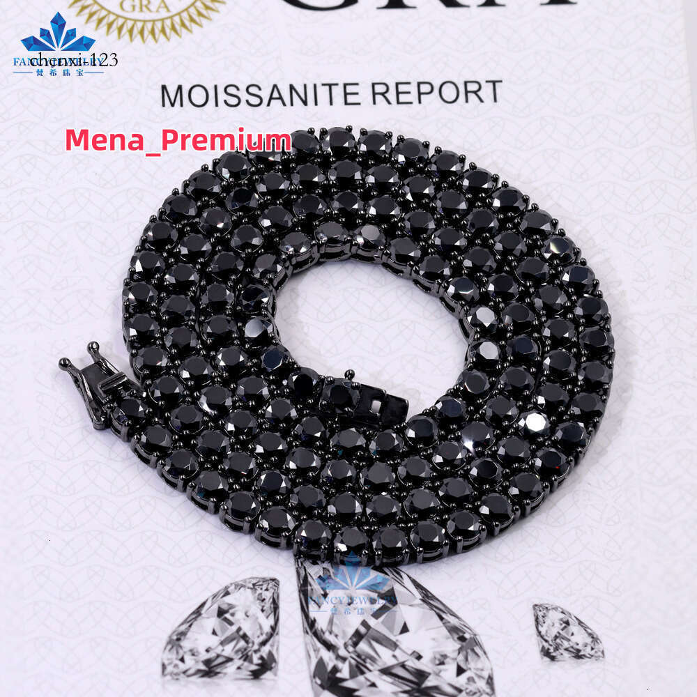 Factory wholesale top tennis necklace 4mm iced out necklace sterg sier diamond black moissanite tennis chain