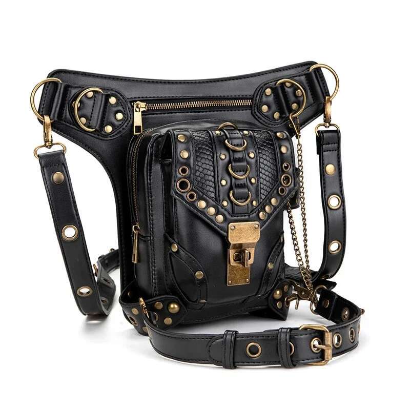 Steampunk Waist Leg Women Victorian Style Holster Rivet Chain Bag Motorcycle Thigh Hip Belt Packs Messenger Shoulder Bags