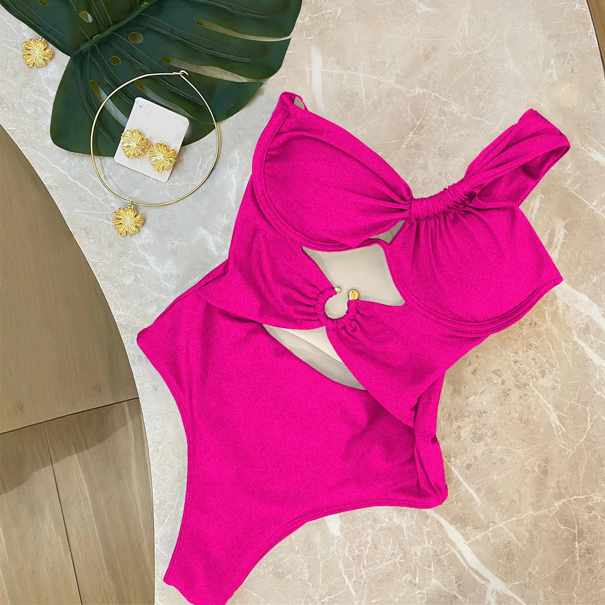 Single shoulder swimsuit womens 2025 sexy bikini Biquini hollow cut 250320