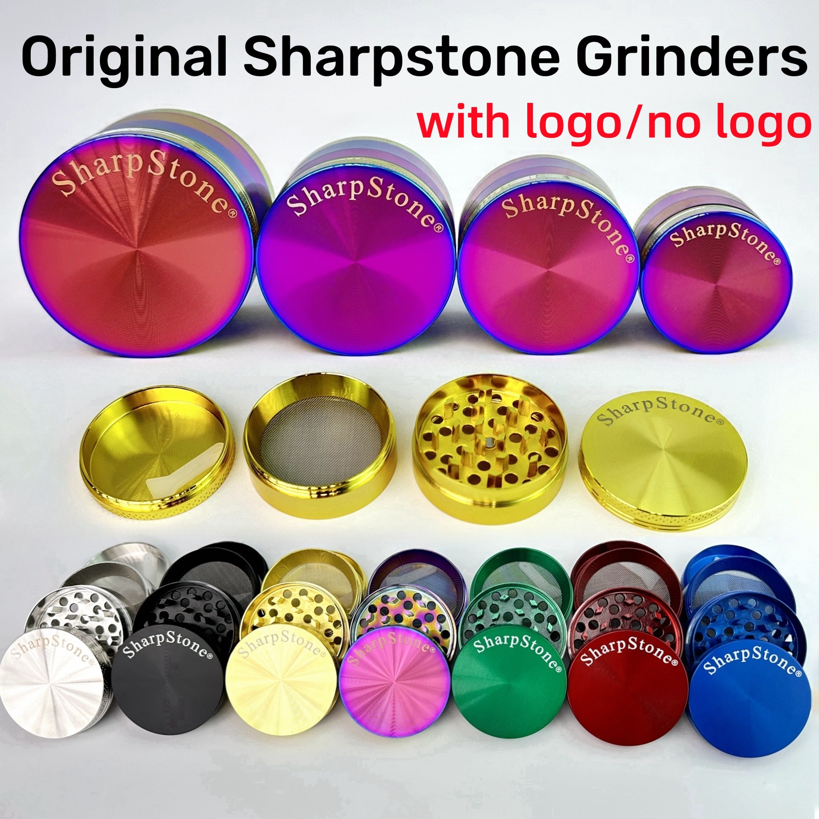 SharpStone Tobacco Grinders Herb Grinder Smoking Accessories Metal Zinc Alloy Tobacco Herbal Grinders 4 Layers 40mm 50mm 55mm 63mm 8 colors fedex/UPS free