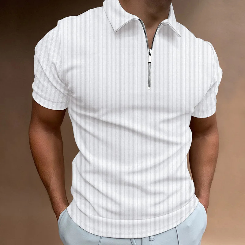 Summer zipper striped POLO shirt high-quality mens casual sports breathable short sleeved T-shirt mens shirt 250319