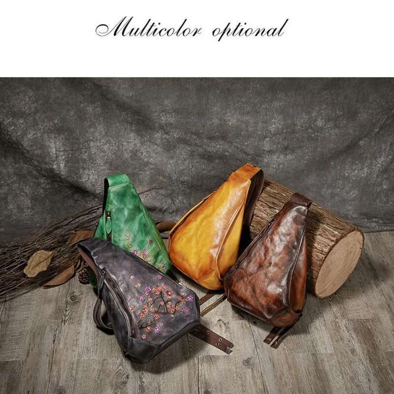 MOTAORA Vintage Emed Women Backpack Genuine Leather Ladies Ral Chest Handmade Backpacks Bags For Female Women's Bag
