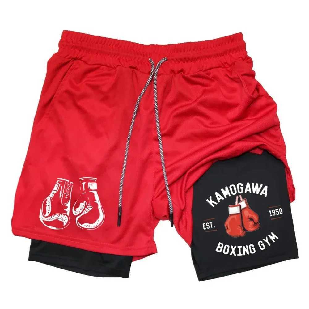 Mens compression gym shorts boxing printed sports pants double layered quick drying basketball beach muscle fitness W250319