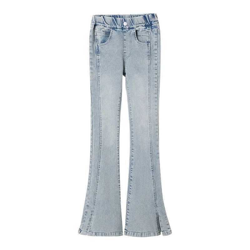 New Arrived Korean Child Flare Jeans with Slits For Girls Retro Blue Boot Cut Denim Pants Kids Teenager Classic Jeans TrousersT250326