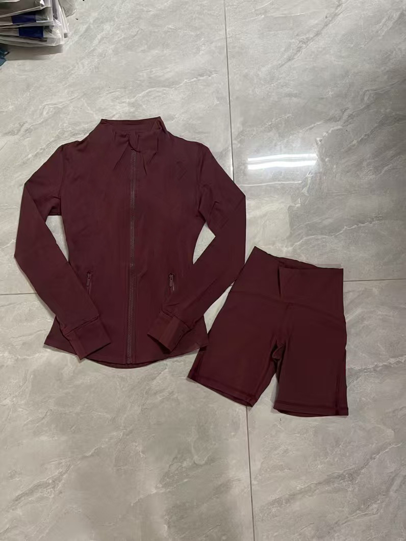 2pcs Set Designer Yoga Jacket and Shorts Workout Activewear Women Elastic Waist Quick Dry Zip Up Sweatshirt Fitness Sports Bra Running Gym Clothes