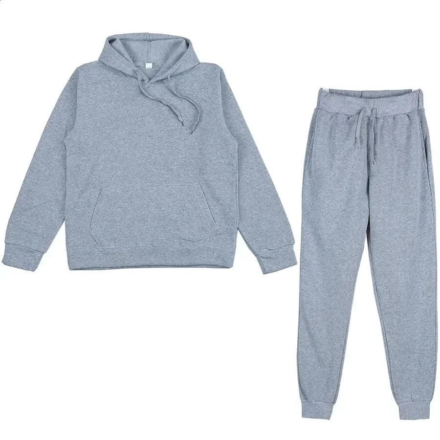 Mens Autumn and Winter Solid Color Hoodiepants Twopiece Set Fashionable Casual Sports Size S3XL Tracksuit 250319