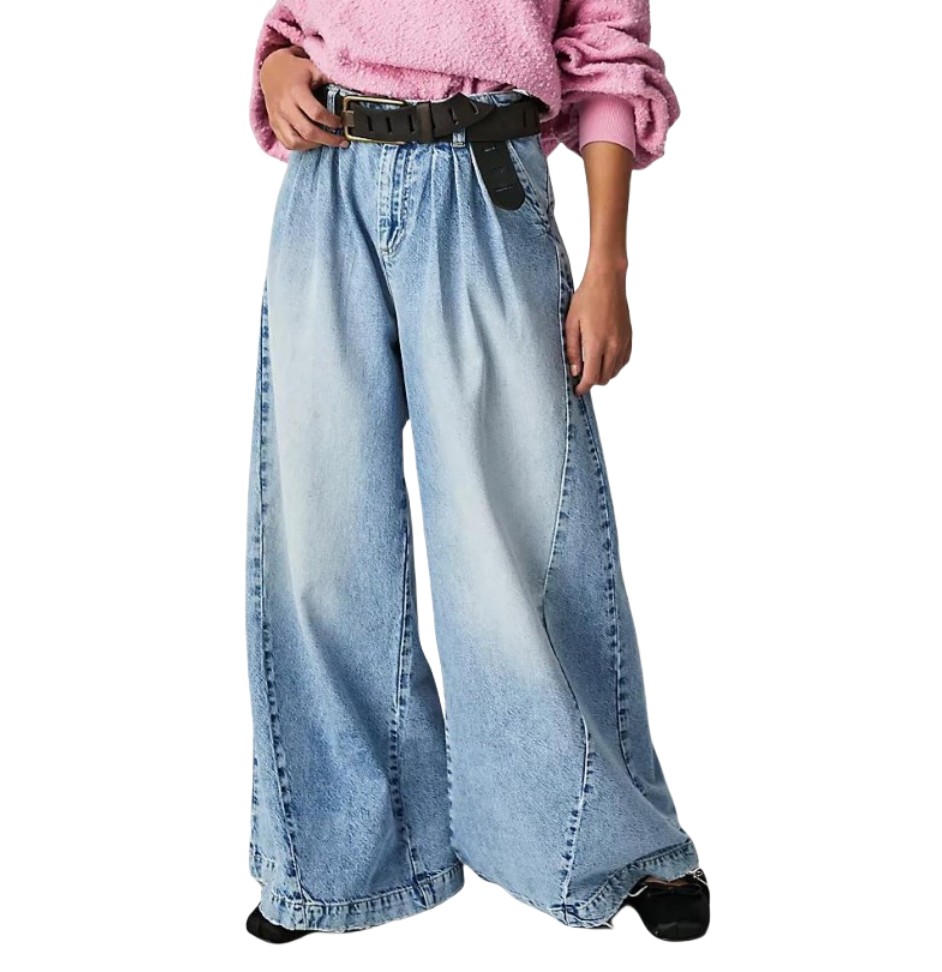 CNLONGBIDA Women's Jeans Southeast Asian women's clothing, European and American ins street style American wide leg casual jeans for women