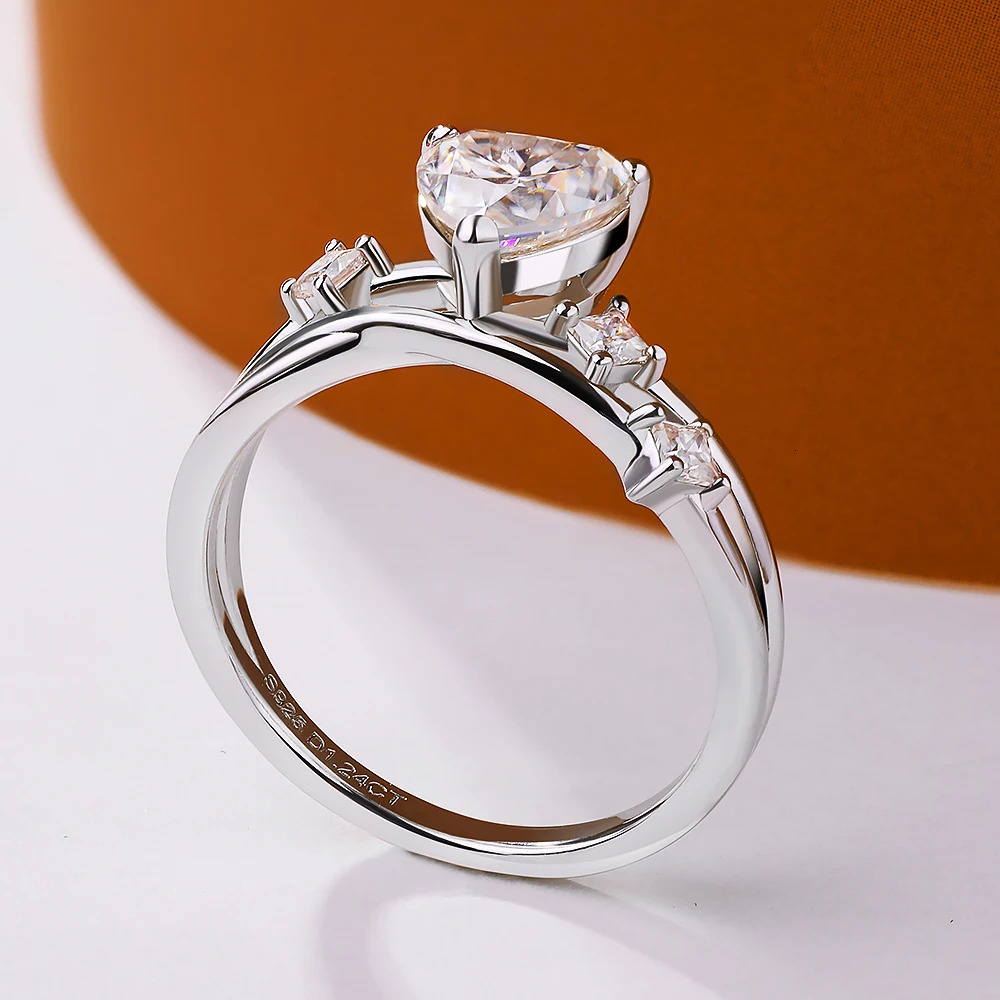 FEOBUR 1ct Full Moissanite Heart Engagement Rings for Women S925 Sterling Silver Lab Diamond Wedding Band Bridal Jewelry GRA