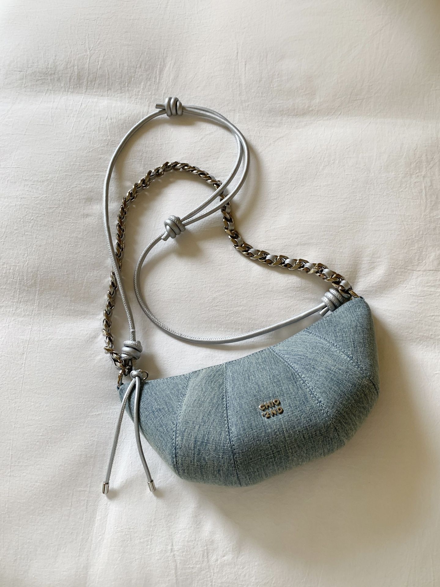 Zurich Street Corner Crescent Bag, Niche Denim Blue Shoulder Crossbody Bag, Women's Horn Bag