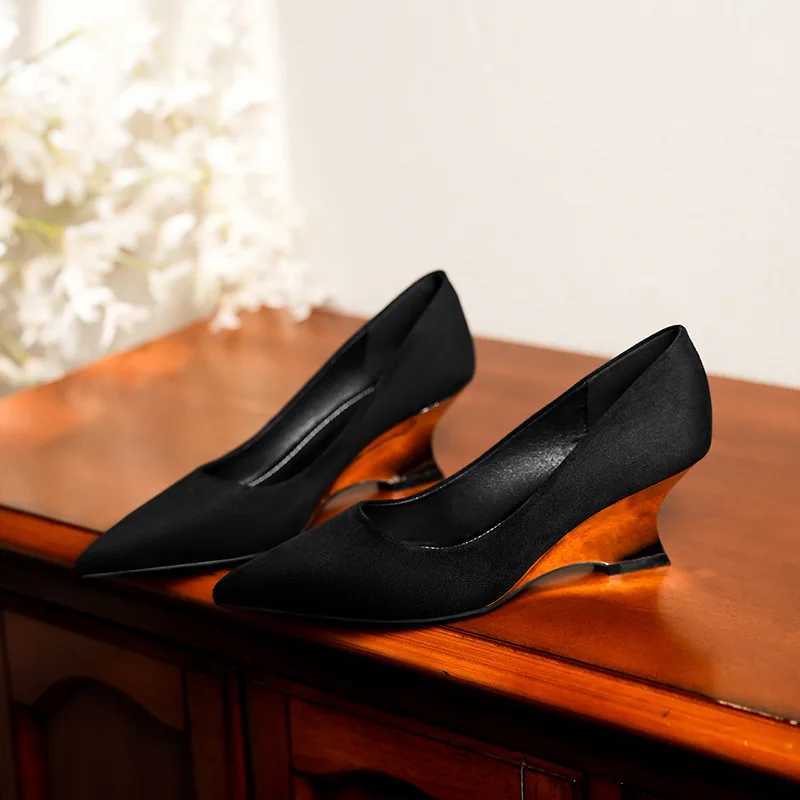New leopard print high h for wen pointed toe wedge h sheepskin sexy shallow mouth single shoes Mary Jane shoes Y250319