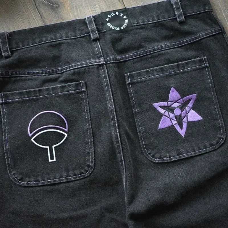 Y2K bagged jeans mens anime pattern gothic hip-hop pants retro Harajuku fashion streetwear wide leg jeans aesthetic casual TrousersT250319