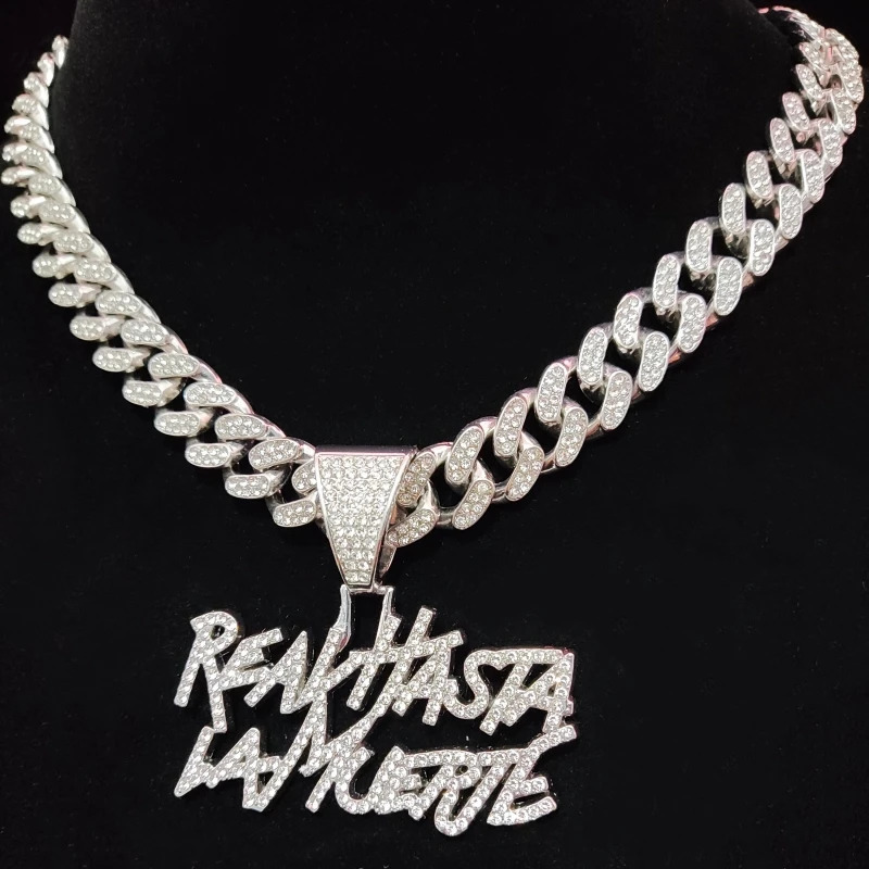 Men Women Hip Hop Letter Pendant Necklace with 13mm Cuban Chain Hiphop Iced out pendants Necklaces Fashion Punk Jewelry Gifts 250320