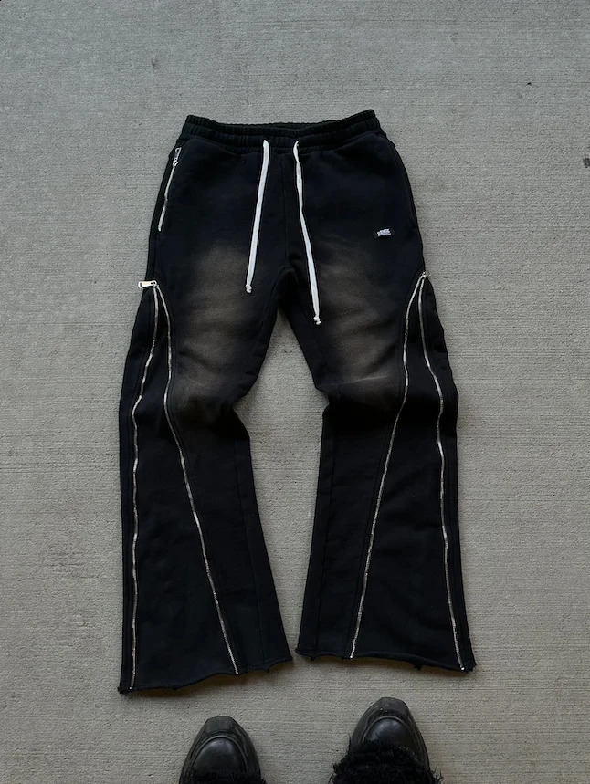 Streetwear bag casual pants Y2K retro zipper decoration sports mens Harajuku womens hiphop letter jogging Trouser 250317