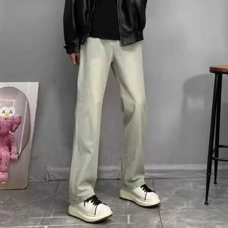 Mens printed denim pants loose straight legs on American streets slightly pleated pants designed with sensitive zipper bootsT250319