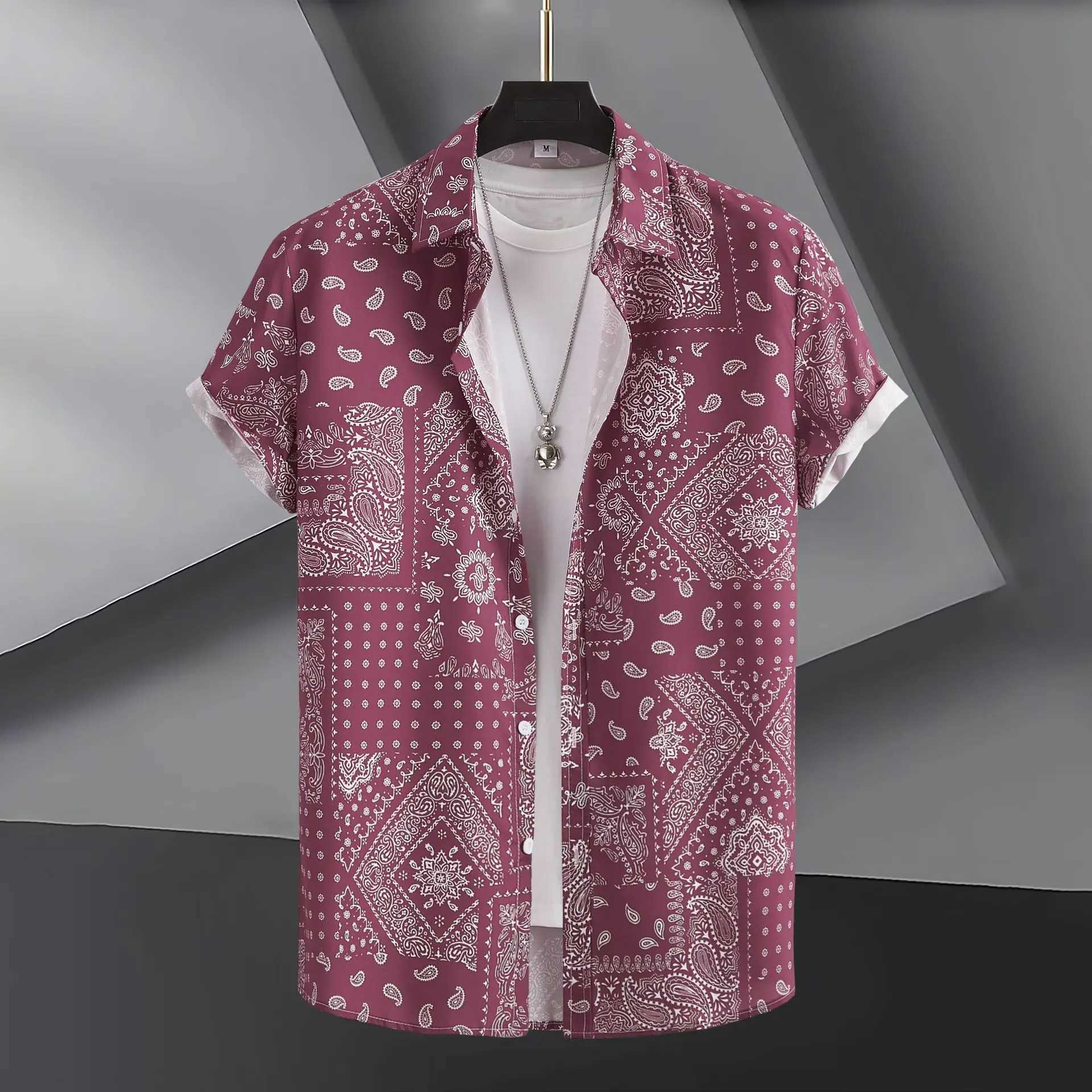 Hawaiian mens printed shirt high-quality 3D floral animated beach party top loose fit suitable for short sleeves new M250320