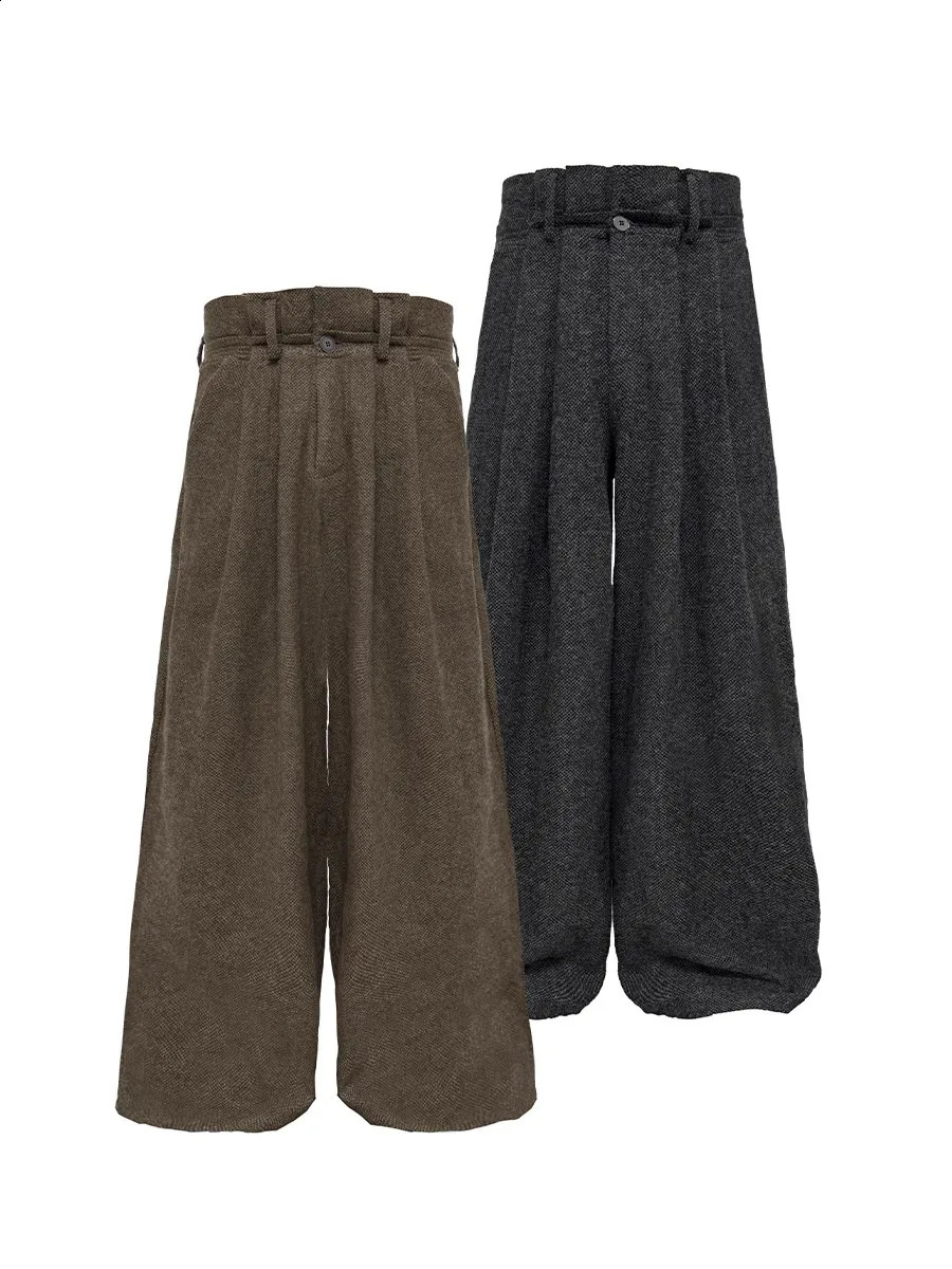 Mauroiardi Spring Autumn Long Loose casual bags Flowy soft pleated wide leg wool pants mens y ner Emo clothing 250317