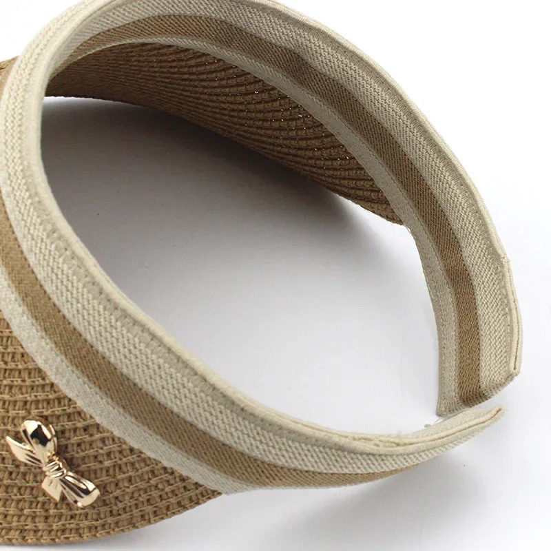 Woman Sun hats big brim foldable bowknot hand made straw paper Visor female casual shade hat summer Empty top hat beach cap 250320