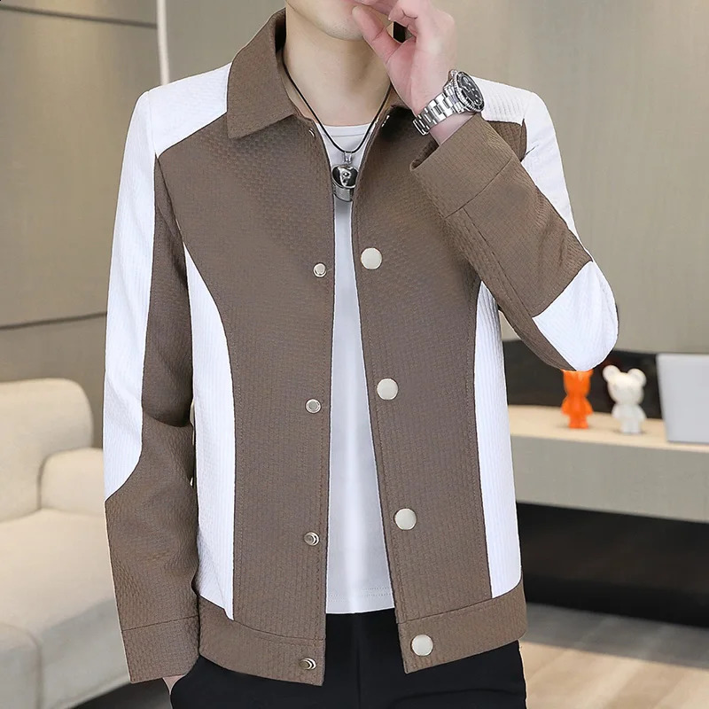spring and autumn mens boutique handsome casual color matching lapel jacket youth fashion trend coat top 250317