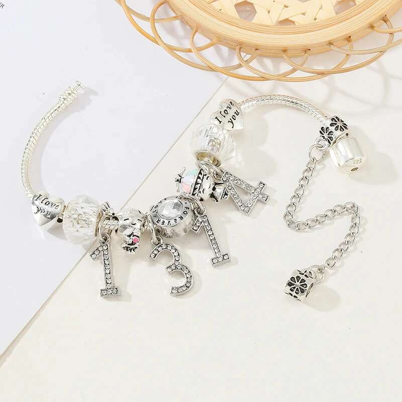 Romantic Boy Girl 1314 Beads Charm Bracelet With Snake Chain Brand Bracelet For Women Girlfriend Valentine's Day Jewelry Gift