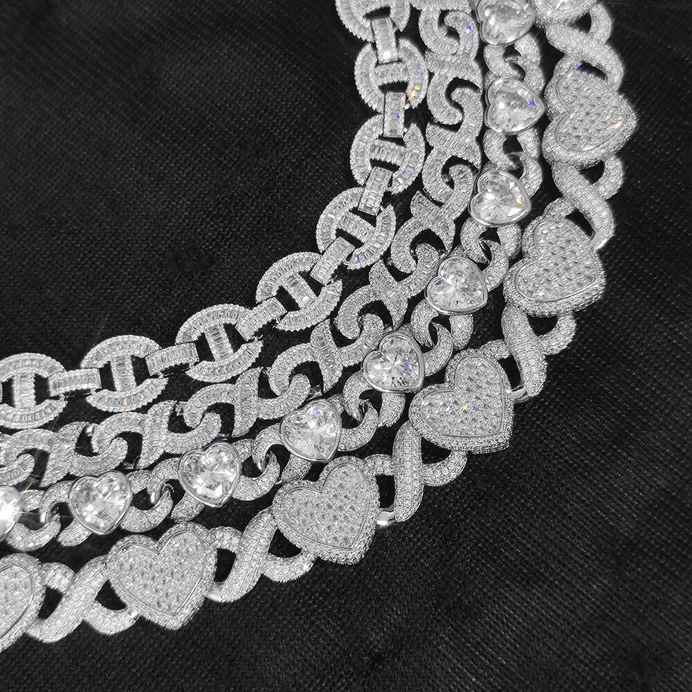 Hip Hop Jewelry 15mm 4 Rows Cuban Chain Necklace White Gold Plated Iced Out Cz Prong Necklace Diamond Cuban Link Chain For Men