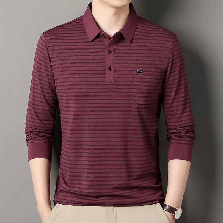 Long Sleeved Lapel Polo Shirt Striped Printed Base Shirt T-shirt Top 250319
