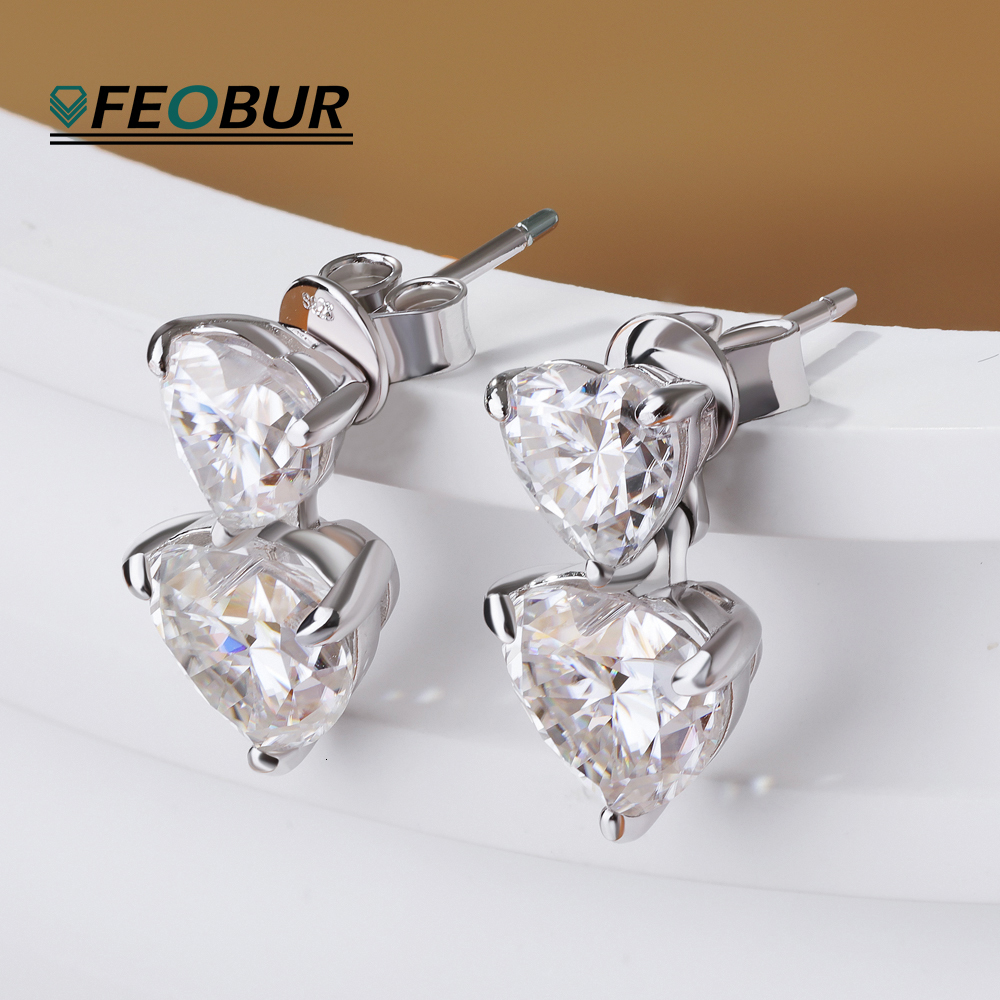 FEOBUR 3/6cttw Heart Cut Moissanite Drop Earrings for Women Certified S925 Sterling Silver Sparkly Diamond Earring Bride Jewelry