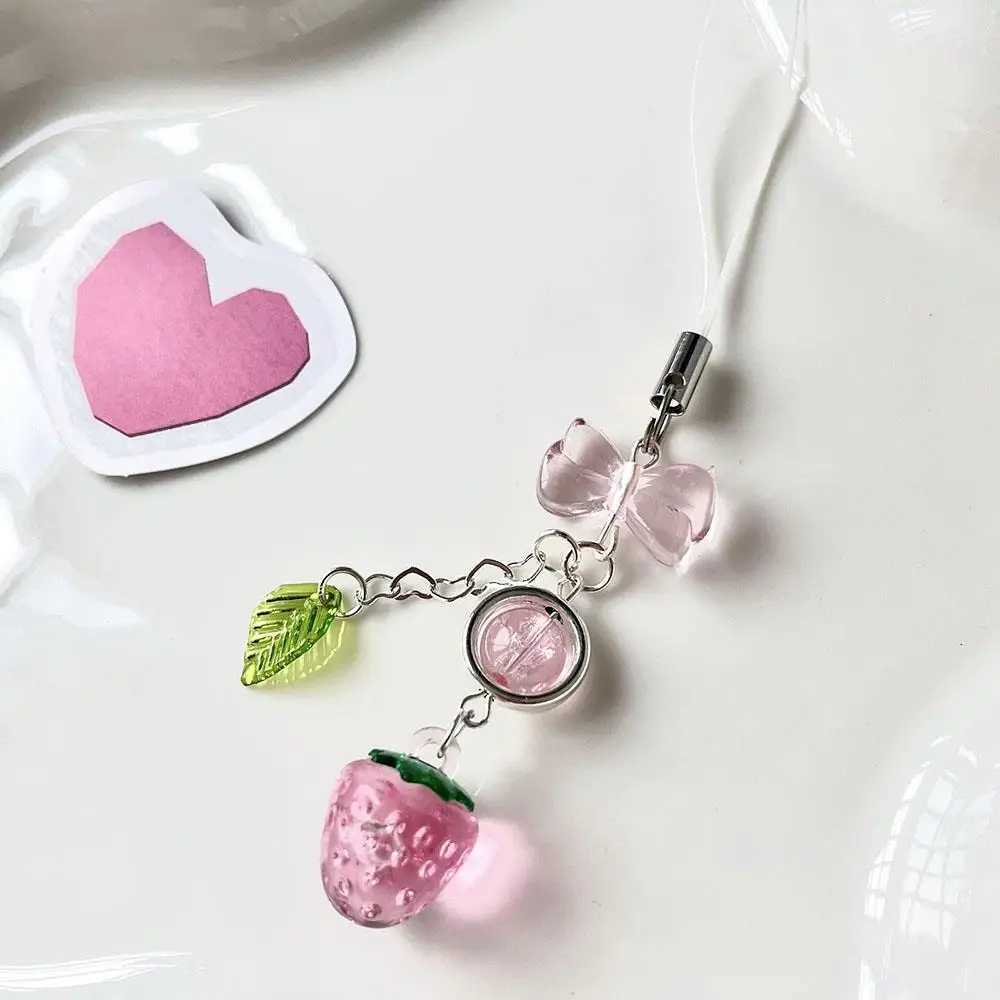 Pink Cherry Strawberry Phone with Charm Courtyard Keychain Girl Landmine Style Bag Camera Pendant Phone CaseXJ250319