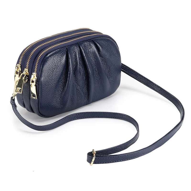 Brand Women Phone Wallet Genuine Leather Three Layers Of Zipper Shoulder Messenger Small Female Cloud Bag Day Clutches Purse