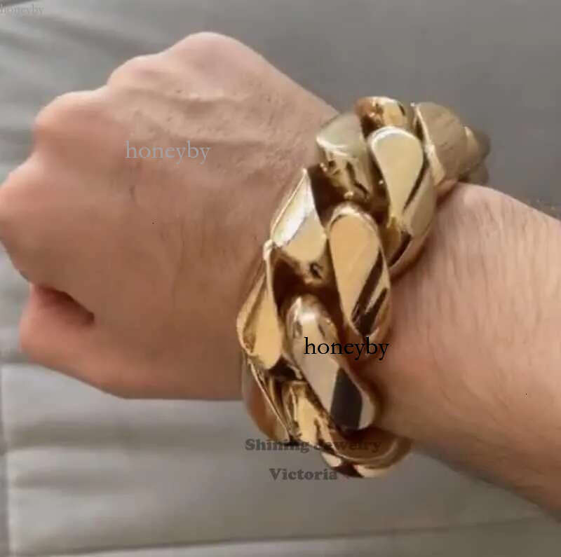 New Arrival 28mm 520g 9.5 Custom Made Hip Hop Jewelry Real 14k Plating 999 Solid Sier Gold Cuban Bracelet