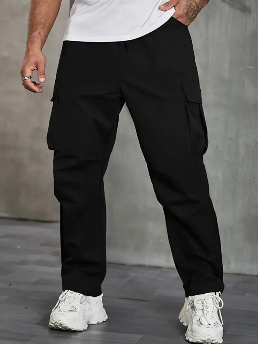 Mens workwear European and American mens loose straight casual pants pocket 250319