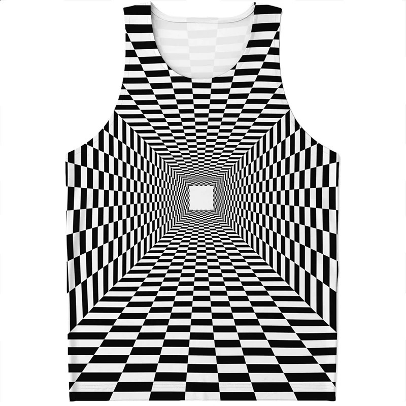 Latest mens black and white striped printed Harajuku vest summer sportswear fitness gym top sleeveless hoodie 250319