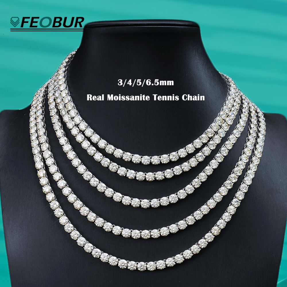 3/4/5/6.5mm Real Moissanite Tennis Necklace Bracelet for Men Women 925 Sterling Silver Lab Diamond Neck Chains Party Jewelry GRA