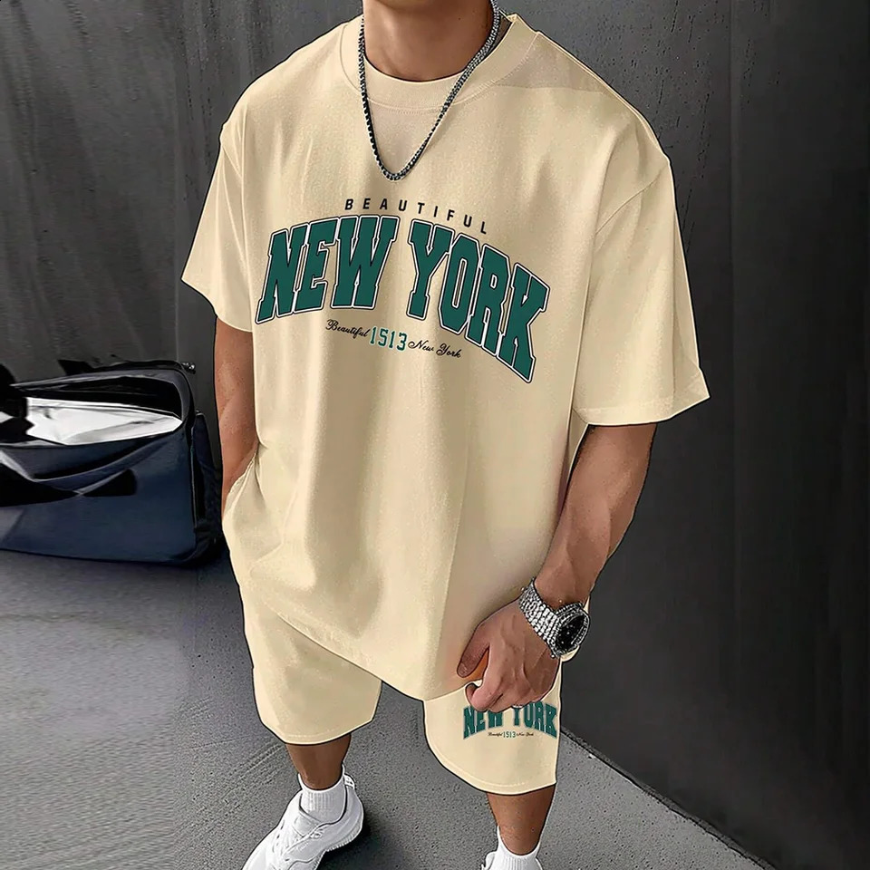 North American Fashion Mens Casual Set with Printed Patterns Lightweight and Breathable Sporty and Lightweight Breathable Sh 250319