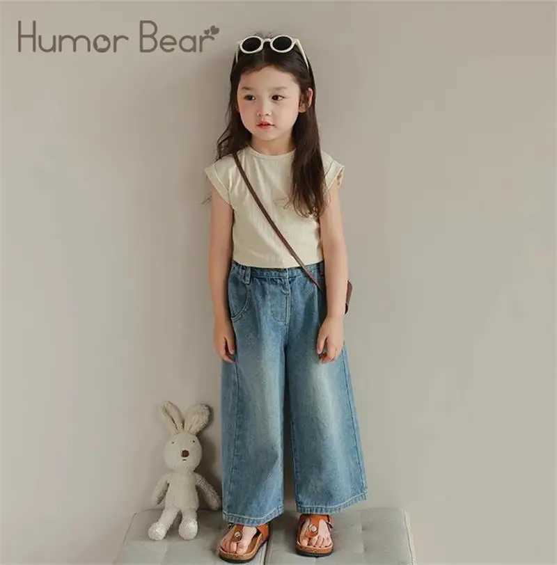 Interesting Bear Girl Clothing Childrens Clothing Summer Bag Multi Pocket Elastic Waist Jeans Wide Leg PantsT250326