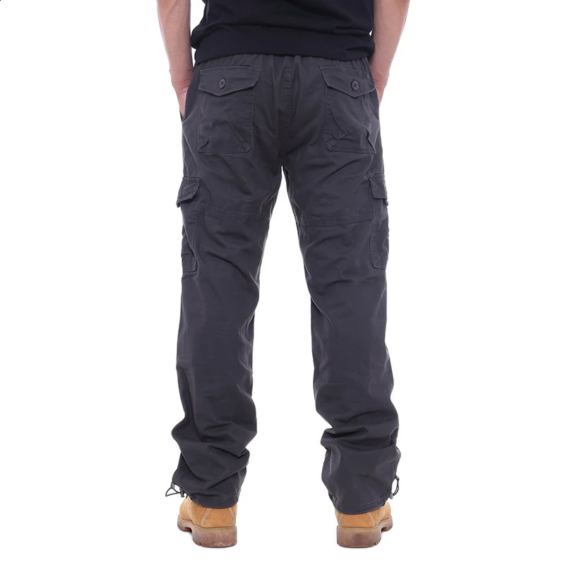 cargo pants mens 100% cotton multi pocket elastic waist casual traveler outdoor hiking and mountaineering 250317