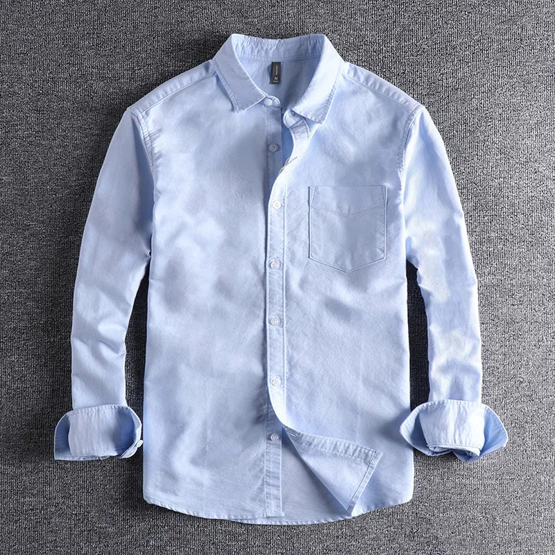 Washed Oxford Fabric Base Simple Pocket Long Sleeve Shirt Mens Casual Jacket 250317