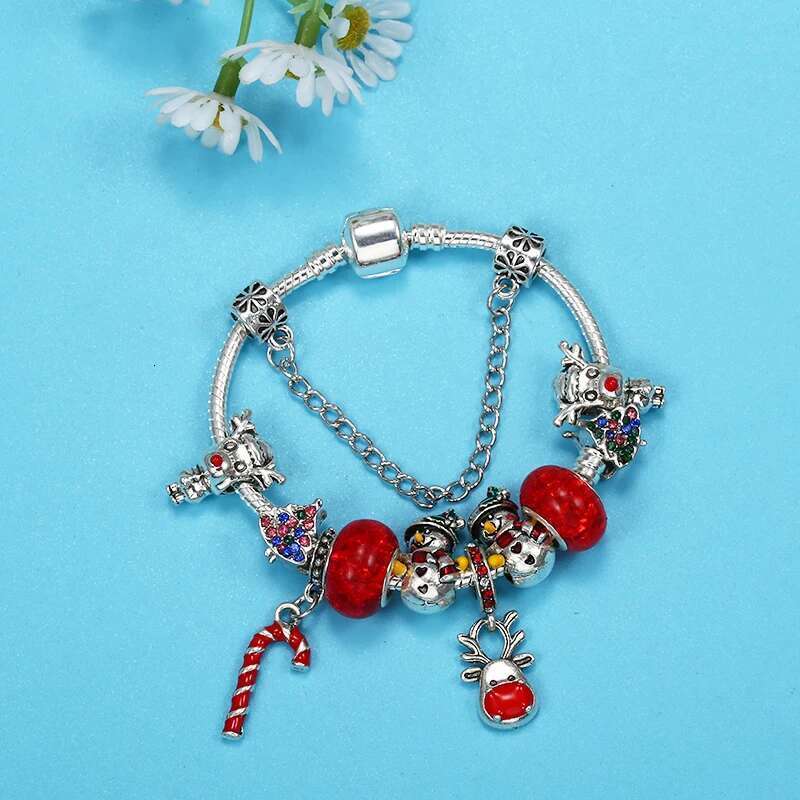 Silver Color Charm Bracelet Fit Christmas Elk Beads Pendants Bracelets Bangles For Women High-Quality Jewelry Gift Dropshipping