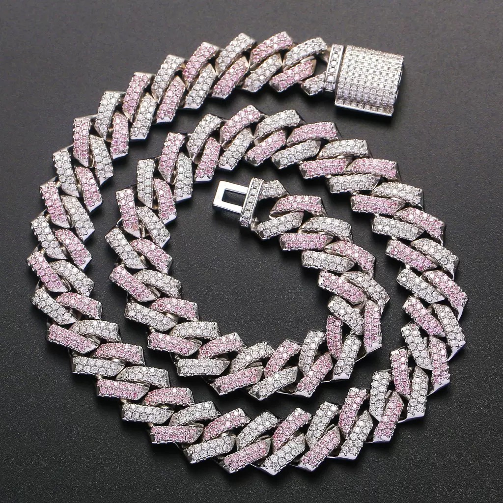 14mm Two Tone Vvs Necklace Sterg Sier Hip Hop Jewelry Moissanite Dia Cuban k Chain