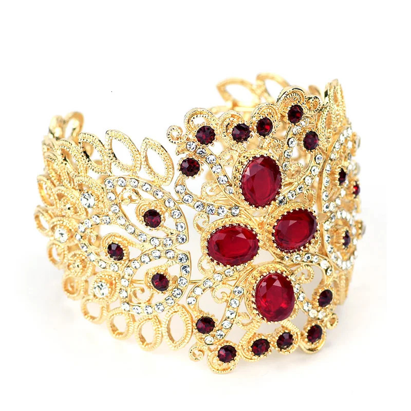 Sunspicems Gold Color Wide Arabic Bangle Morocco Rhinestone Cuff Bracelet for Women Dubai Ethnic Wedding Jewelry Wholesale 250320