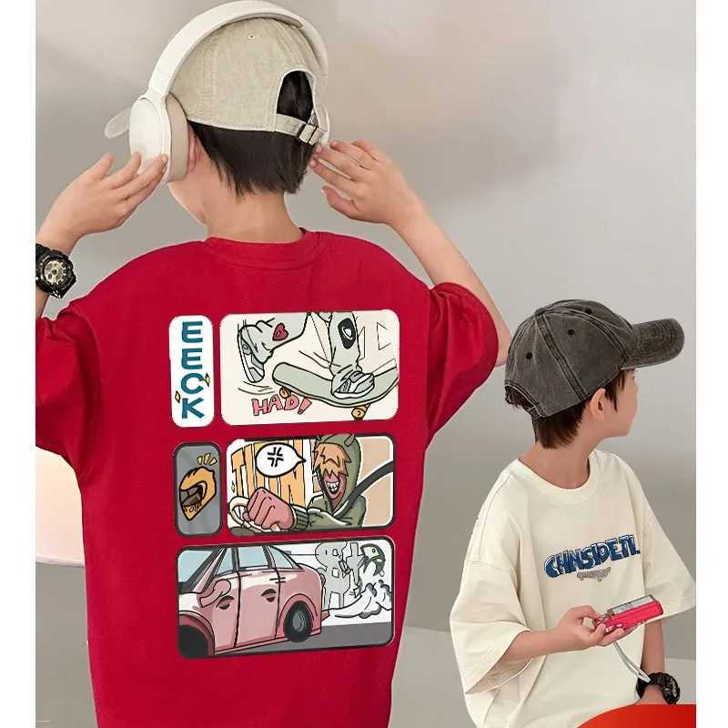 2024 Summer Childrens Clothing Street Clothing Fashion Cartoon Printed T-shirt 100% Cotton Top T-shirt Childrens Short Sleeve Boys and Girls ClothingT